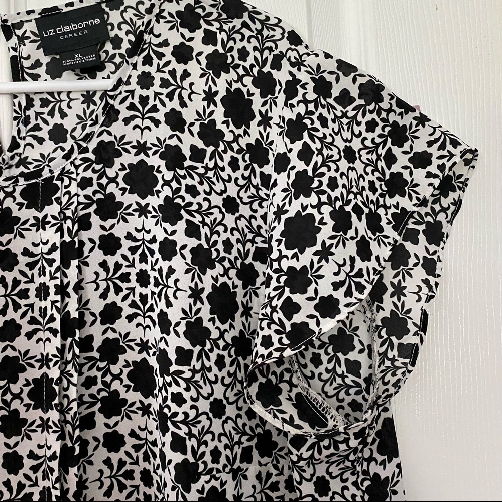LIZ CLAIBORNE Black Floral Flutter Sleeve Blouse XL